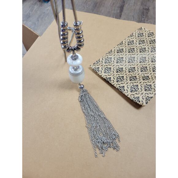 Chico's Women's White Silver Round Gold Chain Statement Necklace - Picture 2 of 3